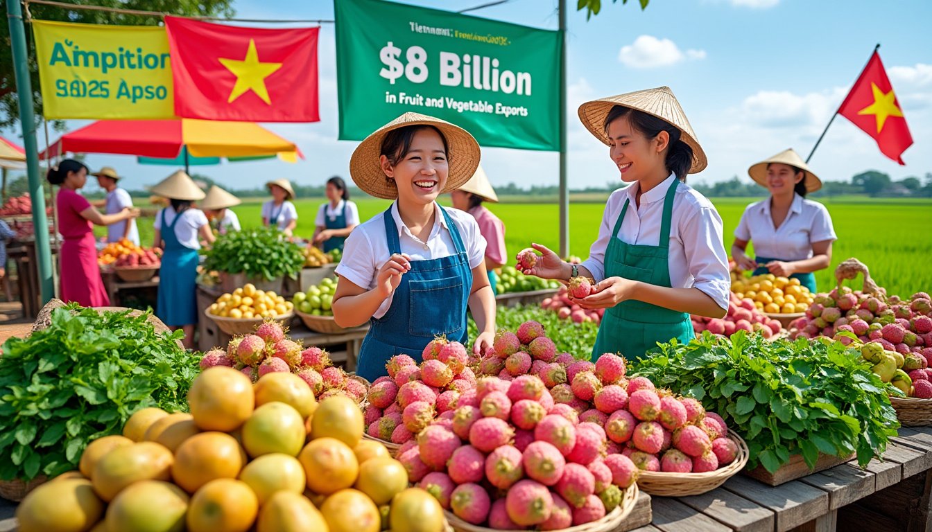 découvrez comment le vietnam vise à atteindre 8 milliards de dollars en exportations de fruits et légumes d'ici 2025, grâce à des stratégies ambitieuses et un marché en pleine expansion. suivez les tendances et les opportunités dans ce secteur florissant.