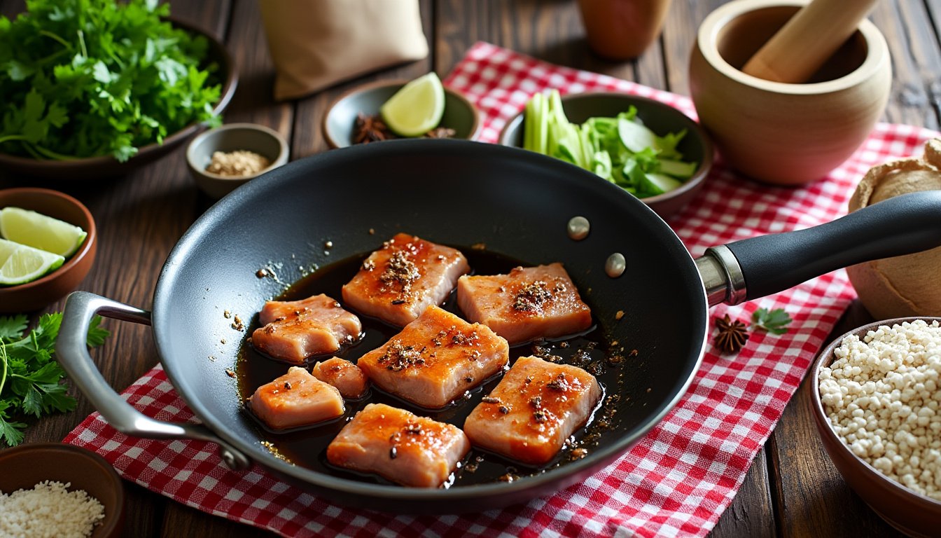 découvrez les trésors culinaires du vietnam avec notre délicieuse recette de porc caramélisé, savoureuses crevettes en sauce d'huître et palourdes parfumées à la coriandre. une explosion de saveurs authentiques qui fera voyager vos papilles !